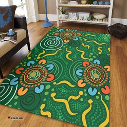 Australia Aboriginal Area Rug - Green Painting With Aboriginal Inspired Dot Area Rug