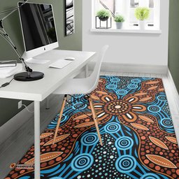 Australia Aboriginal Inspired Area Rug - River And Land Aboriginal Art Painting