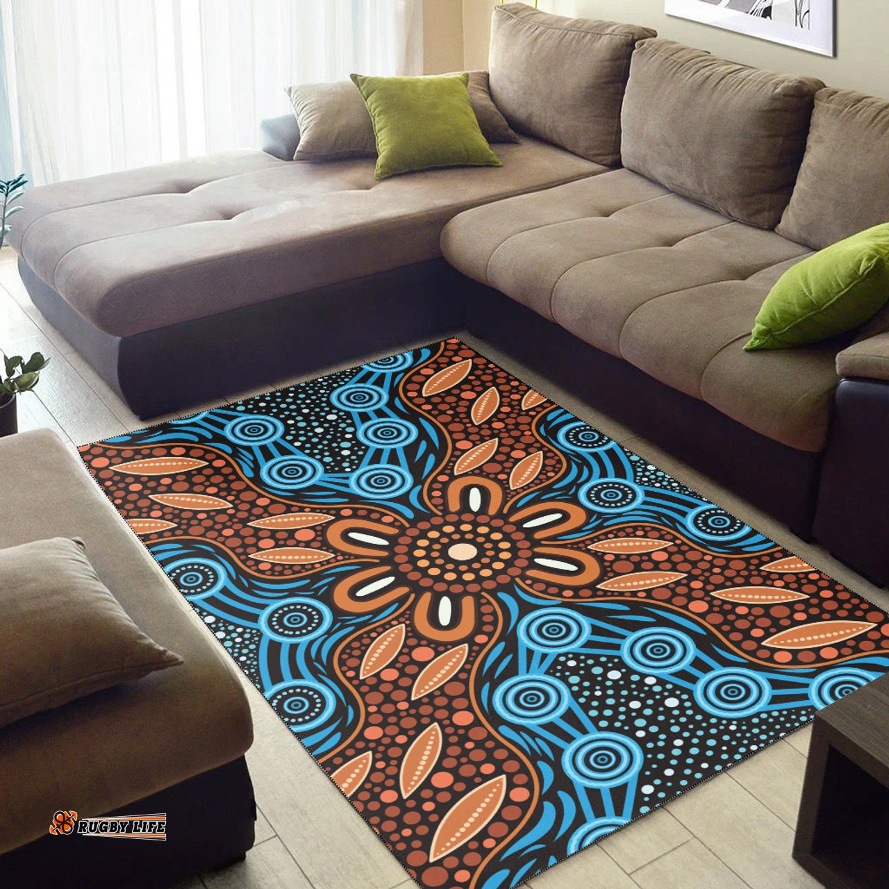 Australia Aboriginal Inspired Area Rug - River And Land Aboriginal Art Painting