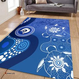 Australia Turtles Aboriginal Area Rug - Indigenous Dot Turtles In The Ocean (Blue) Area Rug