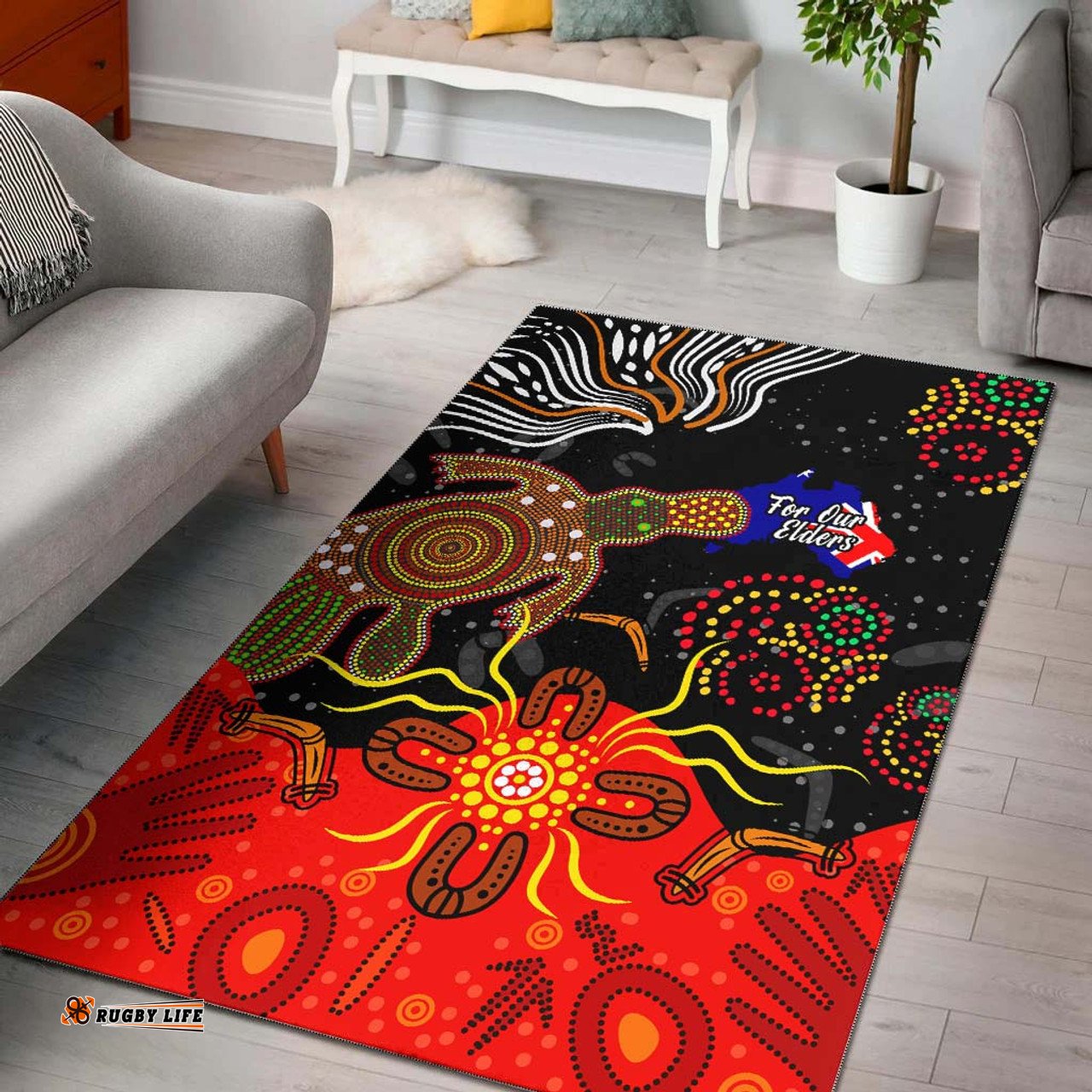 Australia Naidoc Week Area Rug - Naidoc Week with Australia Flag and Aboriginal Inspired Dot Pattern Rug
