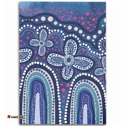 Australia Aboriginal Area Rug - Dot painting illustration in Aboriginal style Blue Area Rug