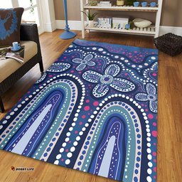Australia Aboriginal Area Rug - Dot painting illustration in Aboriginal style Blue Area Rug