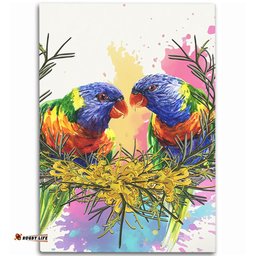 Australia Rainbow Lorikeets Area Rug - Rainbow Lorikeets With Grevillea Flowers Area Rug