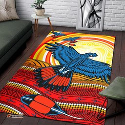 Australia Aboriginal Inspired Area Rug - Black Cockatoo Dot Painting Sunset Patterns