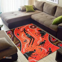 Australia Aboriginal Inspired Custom Area Rug - Aussie Aboriginal Inspireds Hunting With Spear Art