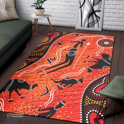 Australia Aboriginal Inspired Custom Area Rug - Aussie Aboriginal Inspireds Hunting With Spear Art