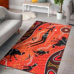Australia Aboriginal Inspired Custom Area Rug - Aussie Aboriginal Inspireds Hunting With Spear Art