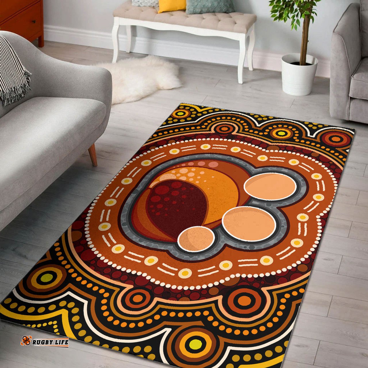 Australia Aboriginal Inspired Area Rug - Aboriginal Inspired dot art Family concept