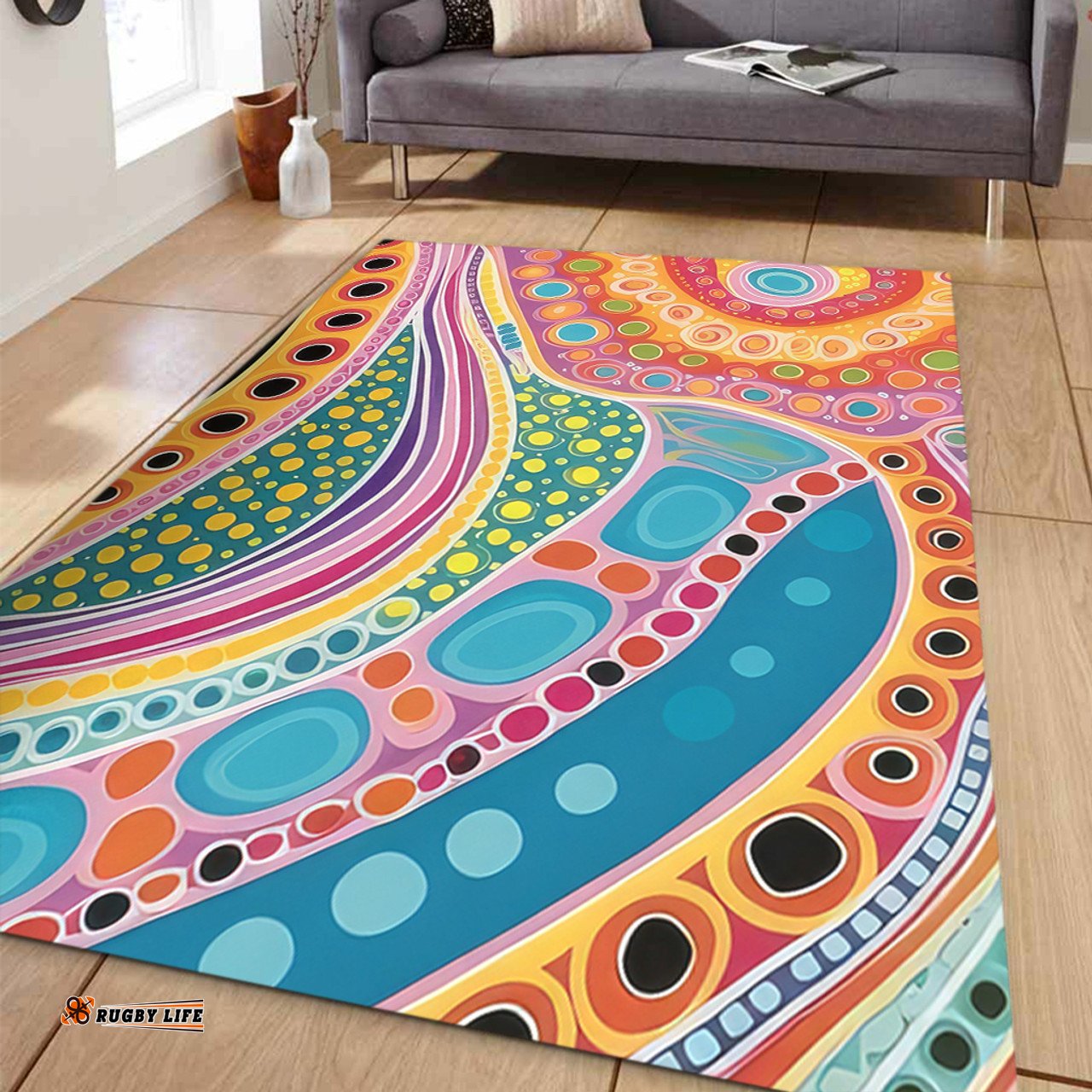 Australia Aboriginal Area Rug - Aboriginal Colourful Dots Art Inspired Area Rug
