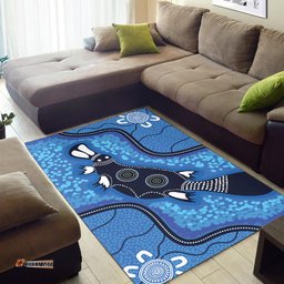 Australia Aboriginal Inspired Area Rug - Platypus art, Aboriginal Inspired blue dot art background