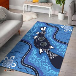 Australia Aboriginal Inspired Area Rug - Platypus art, Aboriginal Inspired blue dot art background