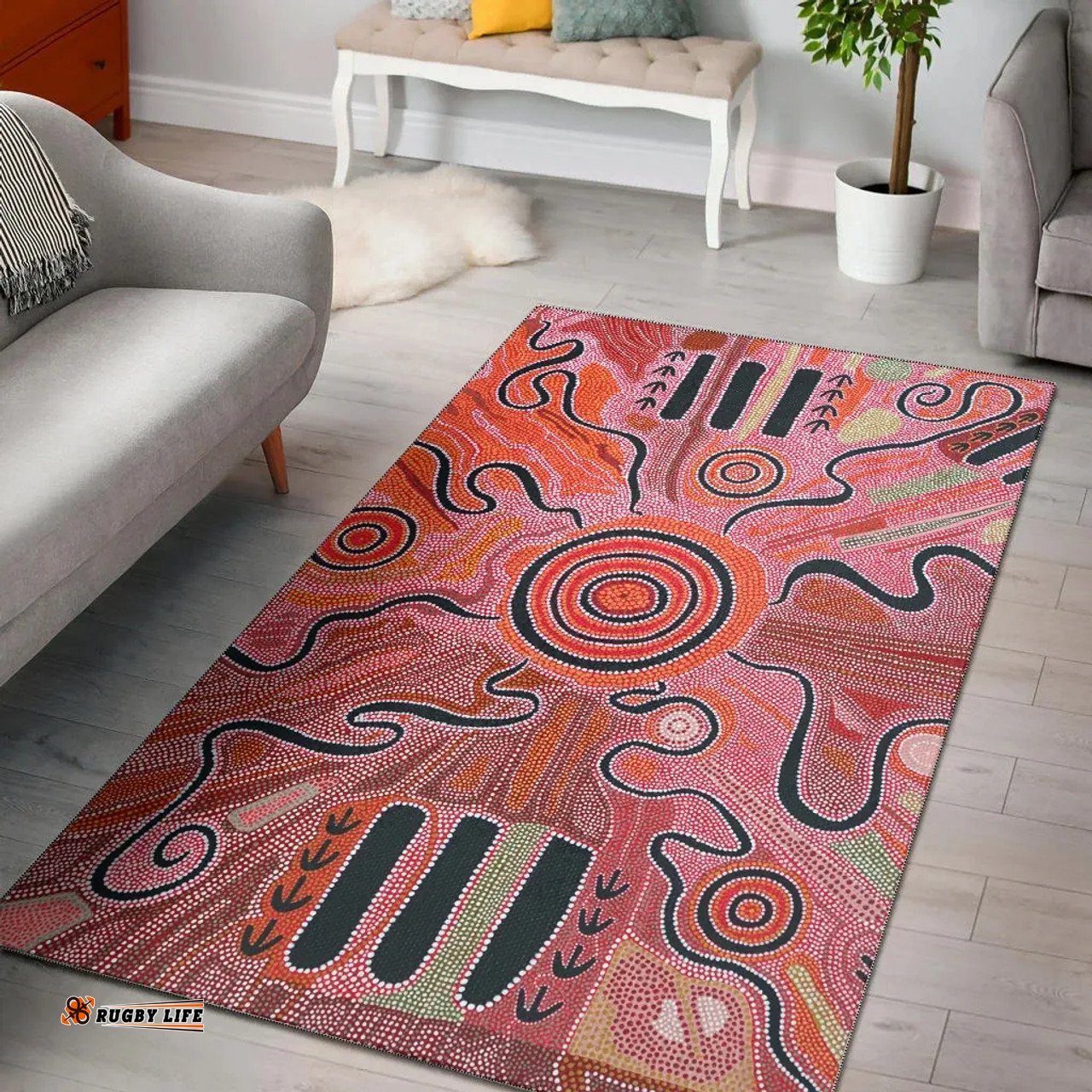 Australia Aboriginal Inspired Area Rug - Indigenous Footprint Landscape