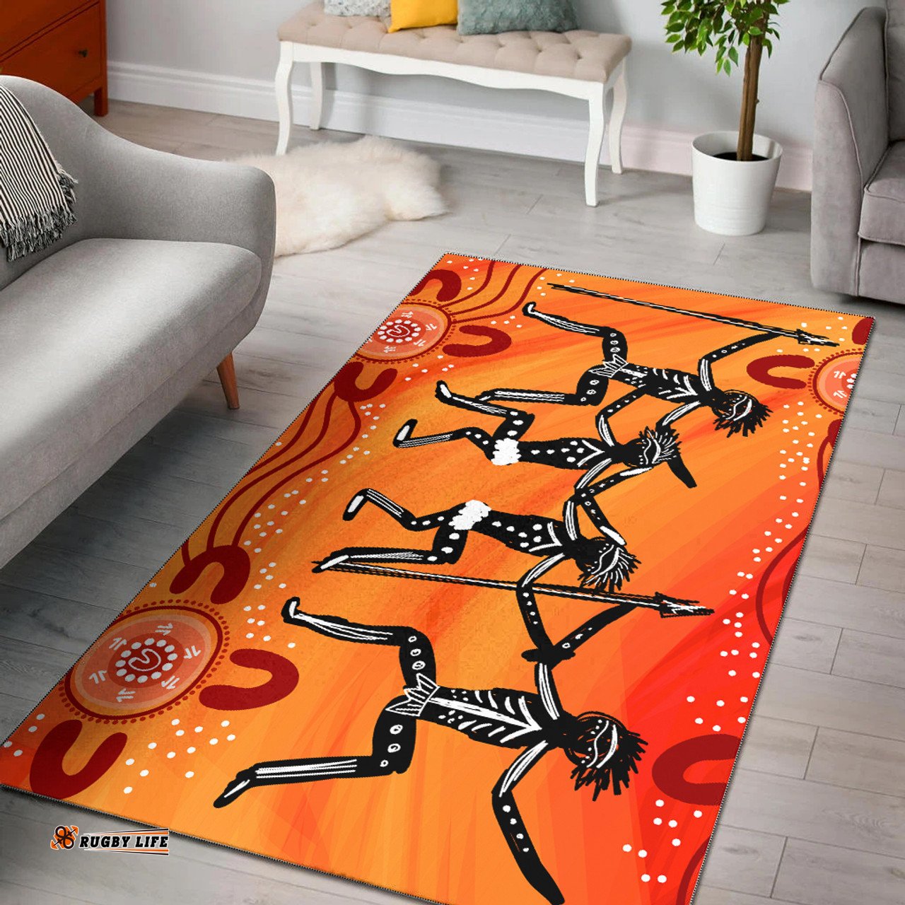 Australia Aboriginal Inspired Area Rug - Dancing people Aboriginal Inspired art vector painting