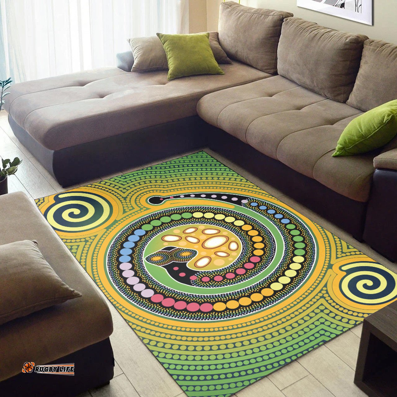 Australia Aboriginal Inspired Area Rug - Aboriginal Art Vector Painting With Snake