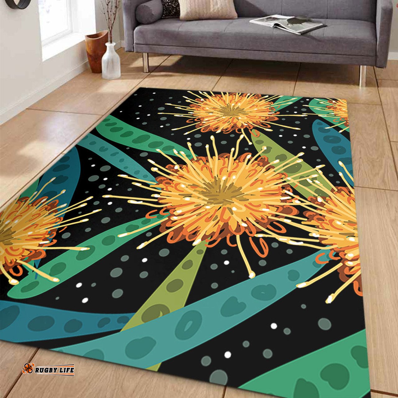 Australia Flowers Aboriginal Area Rug - Australian Yellow Hakea Flower Art Area Rug