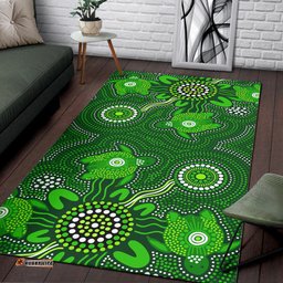 Australia Aboriginal Inspired Area Rug - Aboriginal Inspired dot green painting with turtle
