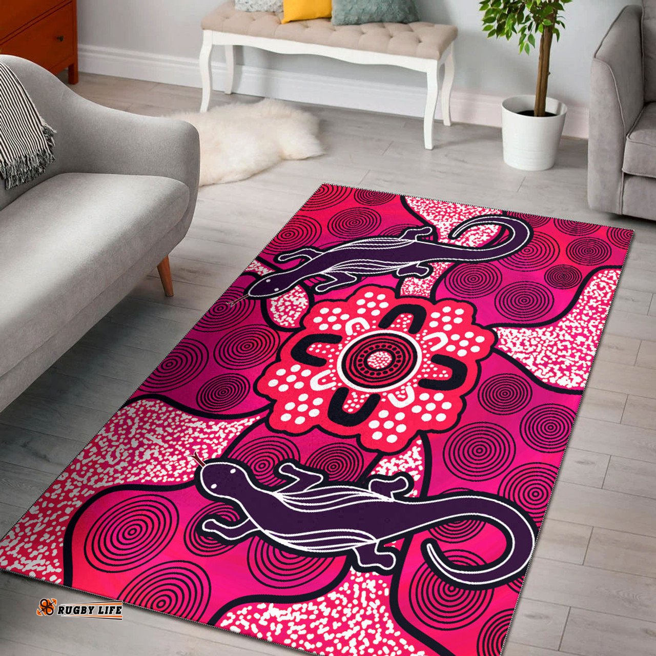 Australia Aboriginal Inspired Area Rug - Lizard Aboriginal Inspired art painting