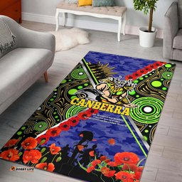 Canberra Raiders Anzac Flag Area Rug - Canberra Raiders with Anzac Day Poppy Flower Area Rug
