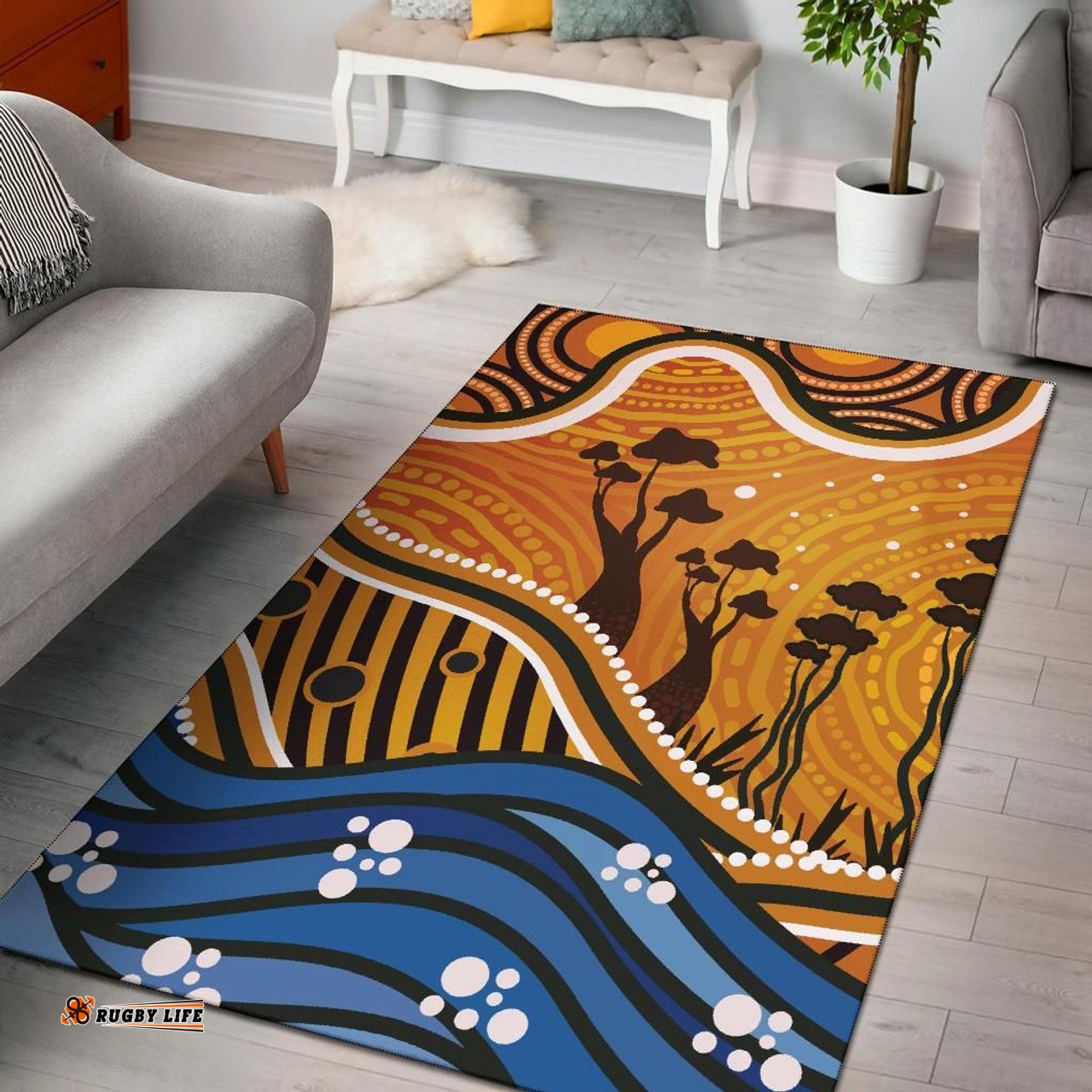 Australia Aboriginal Inspired Area Rug - Boab Tree Dot Painting Art Vero2