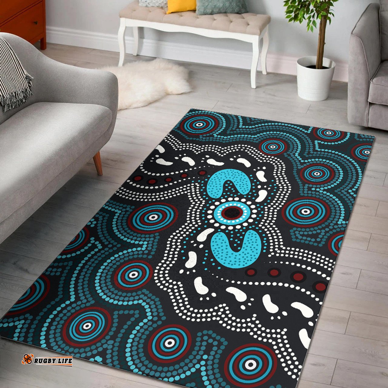Australia Aboriginal Inspired Area Rug - Footprint painting with Aboriginal Inspired dot art