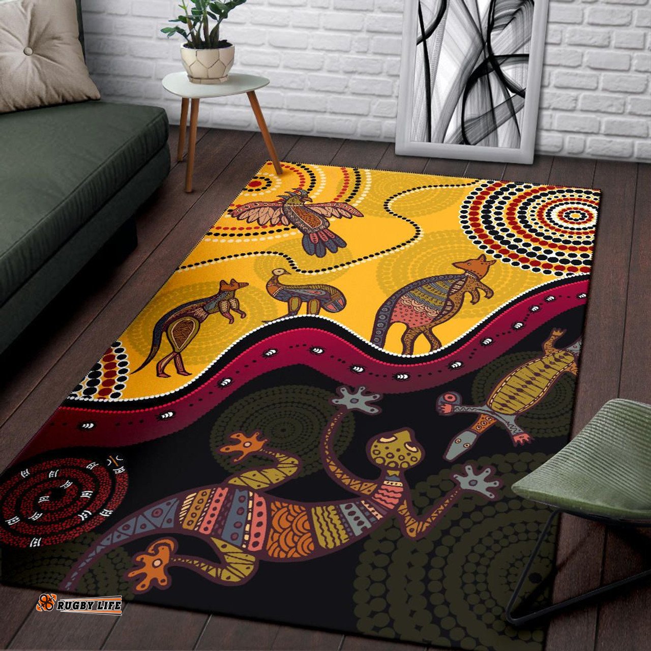 Australia Aboriginal Inspired Area Rug - Indigenous Animals Life Art