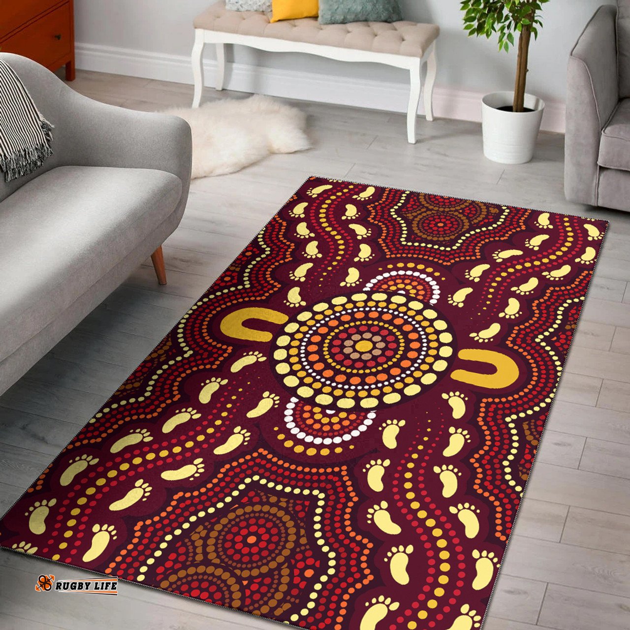 Australia Aboriginal Inspired Area Rug - Foots Print Aboiginal Inspired Dot Painting Style