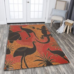 Australia Aboriginal Area Rug - Aboriginal Dot Art With Animals Area Rug