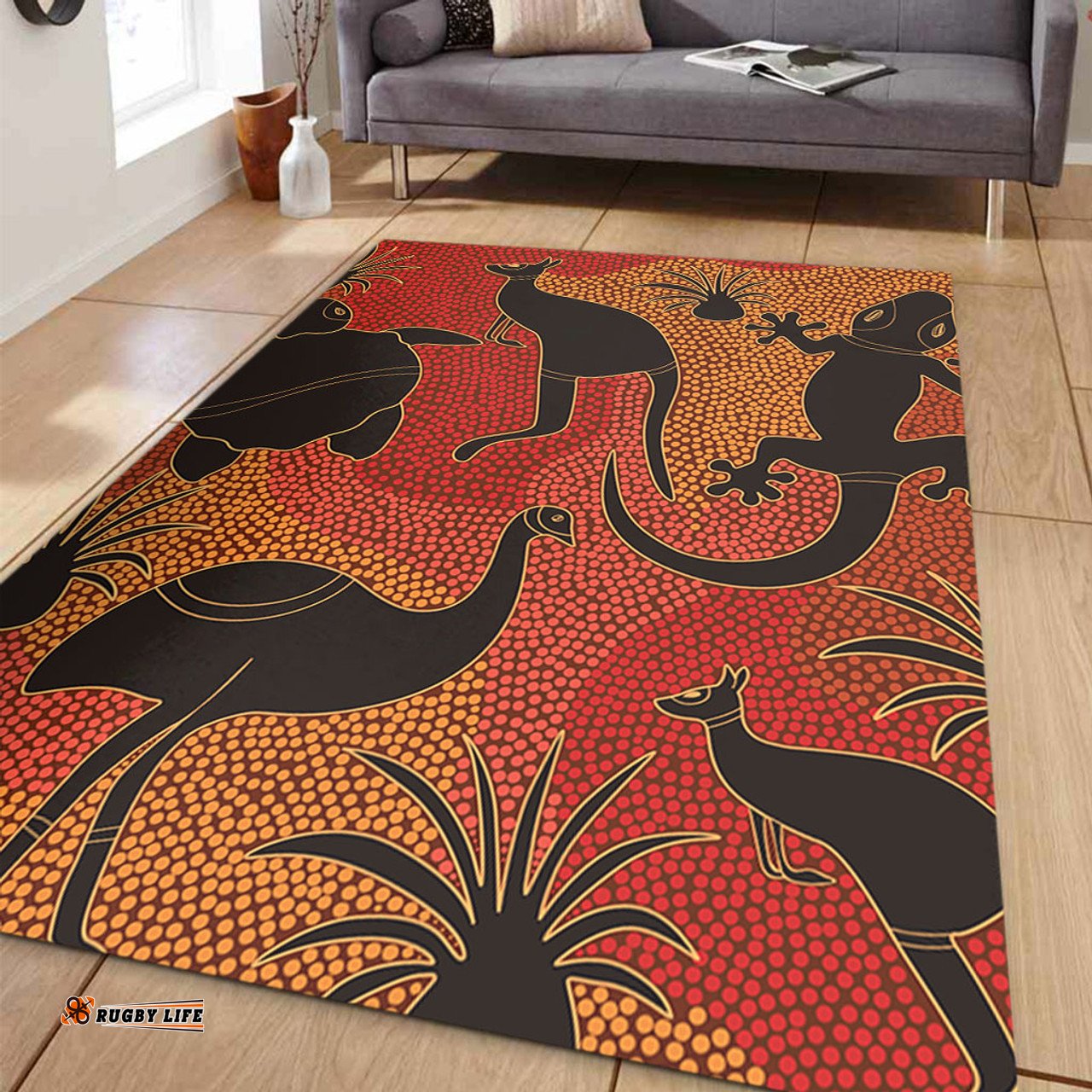 Australia Aboriginal Area Rug - Aboriginal Dot Art With Animals Area Rug