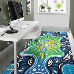 Australia Aboriginal Inspired Area Rug - Blue Aboriginal Dot Artwork