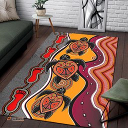 Australia Aboriginal Inspired Area Rug - Turtle And Foot Print Aboriginal Inspired Dot Painting Style
