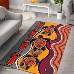 Australia Aboriginal Inspired Area Rug - Turtle And Foot Print Aboriginal Inspired Dot Painting Style