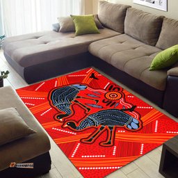 Australia Aboriginal Inspired Area Rug - Emu Aboriginal Inspired art red background