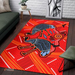 Australia Aboriginal Inspired Area Rug - Emu Aboriginal Inspired art red background