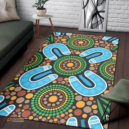 Australia Aboriginal Inspired Area Rug - Green Aboriginal Connection Artwork
