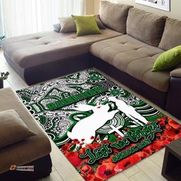 Rabbitohs Area Rug ANZAC Day Poppy Flowers With Aboriginal