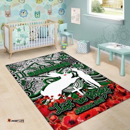 Rabbitohs Area Rug ANZAC Day Poppy Flowers With Aboriginal