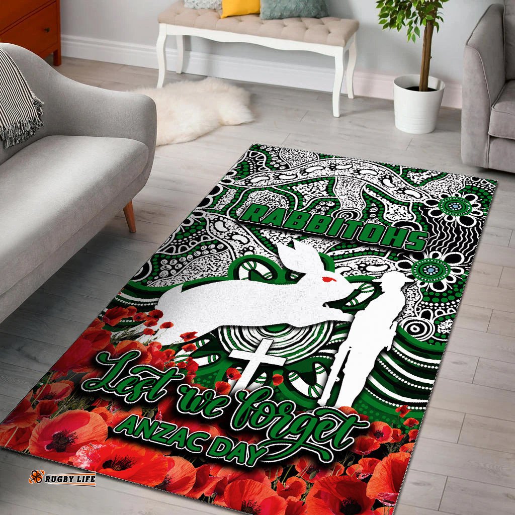 Rabbitohs Area Rug ANZAC Day Poppy Flowers With Aboriginal