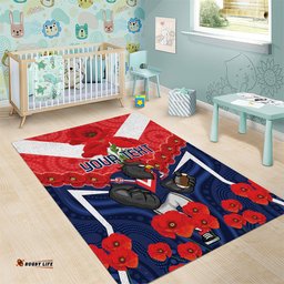 Custom Roosters Rugby ANZAC Area Rug Sydney Gallipoli Soldier With Aboriginal Art