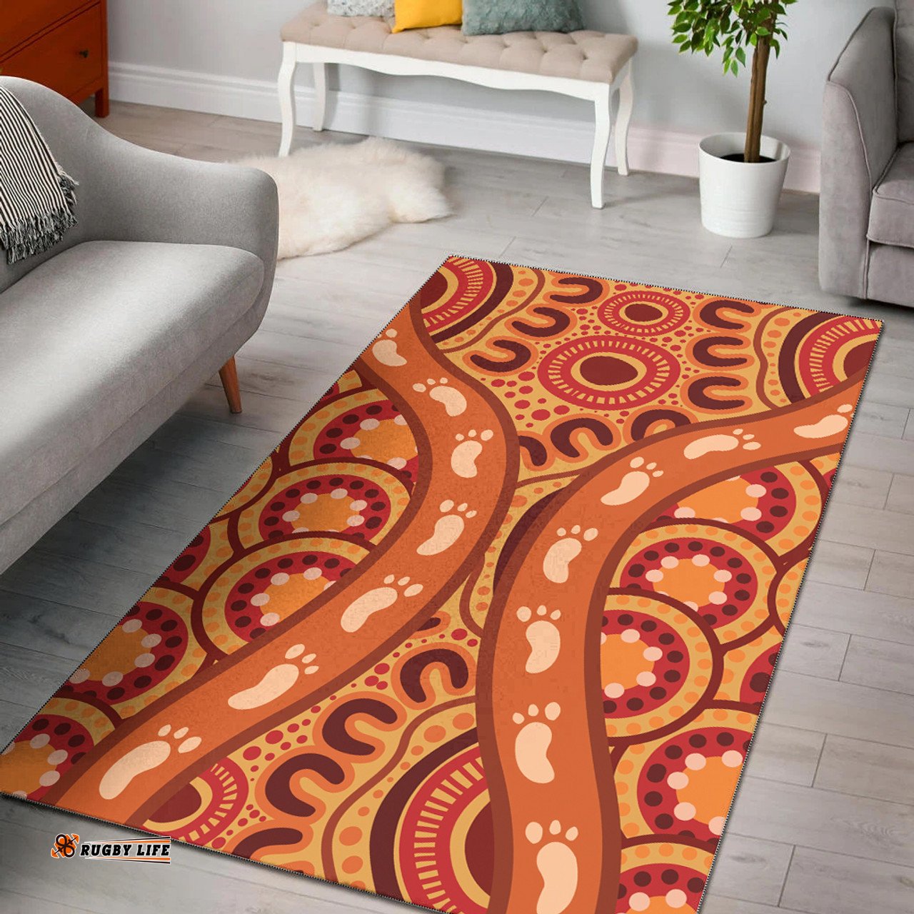 Australia Aboriginal Inspired Area Rug - Indigenous Art Aboriginal Inspired Dot Painting Style 7