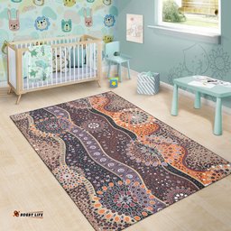 Australia Aboriginal Inspired Area Rug - Aboriginal Dot Orange And Purple Dreams