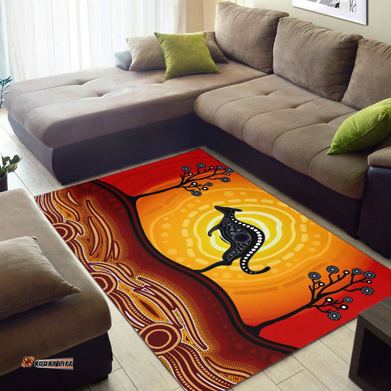 Australia Aboriginal Inspired Area Rug - Aboriginal Inspired art dot painting with kangaroo
