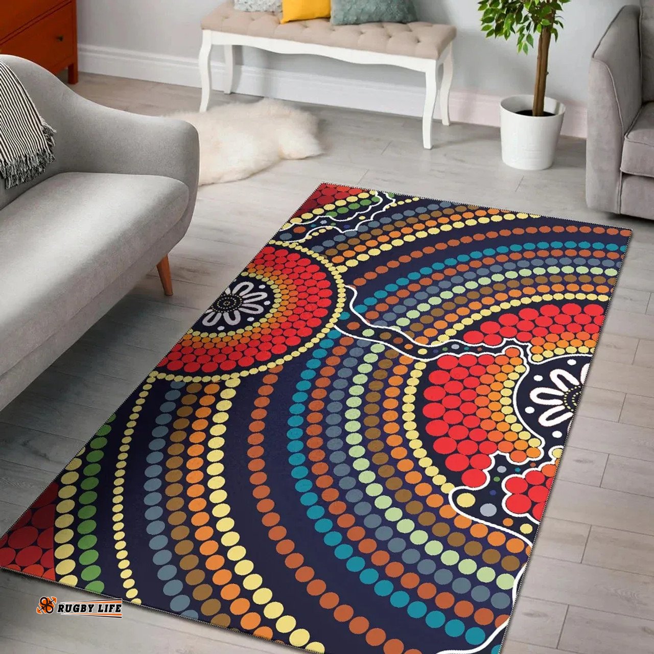 Australia Aboriginal Inspired Area Rug -  Connection Dot Art Painting Rug