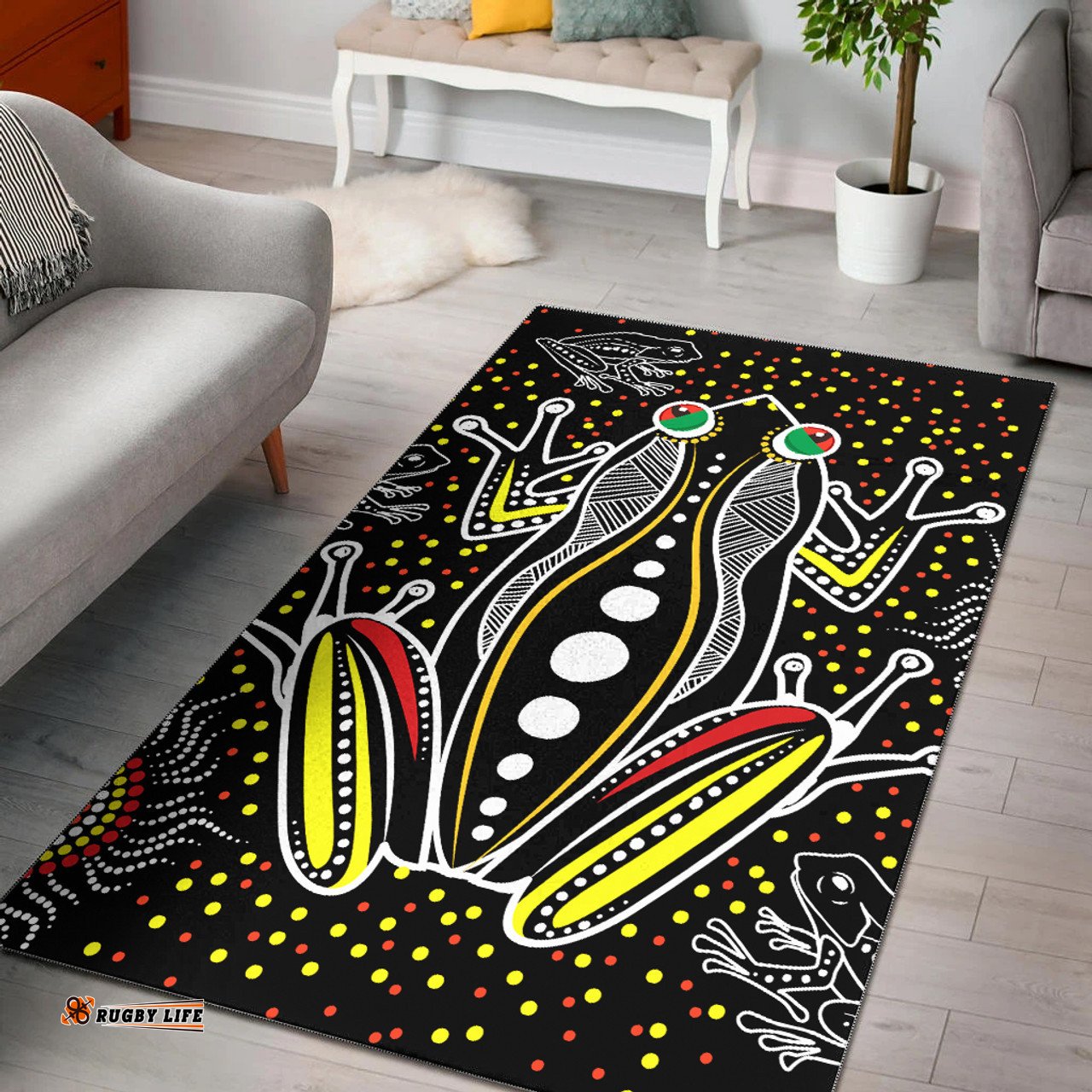 Australia Aboriginal Inspired Area Rug - Aboriginal Inspired style of frog art black
