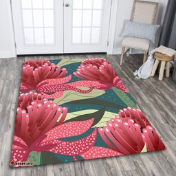 Australia Flowers Aboriginal Area Rug - Australian Waratah Flowers Painting In Aboriginal Style Area Rug