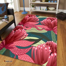 Australia Flowers Aboriginal Area Rug - Australian Waratah Flowers Painting In Aboriginal Style Area Rug