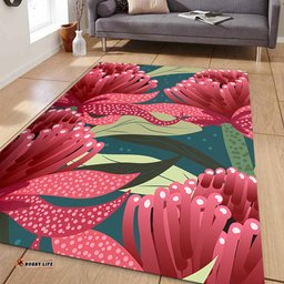 Australia Flowers Aboriginal Area Rug - Australian Waratah Flowers Painting In Aboriginal Style Area Rug