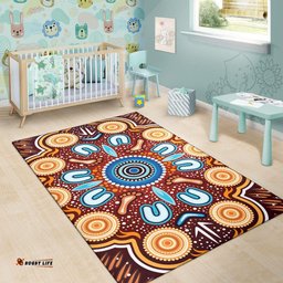 Australia Aboriginal Inspired Area Rug - Indigenous Circle Dot Art Footprints Painting