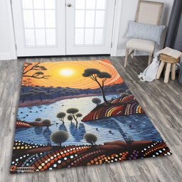 Australia Aboriginal Area Rug - Aboriginal River In Circle and Dot Painting Area Rug