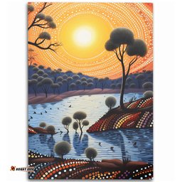 Australia Aboriginal Area Rug - Aboriginal River In Circle and Dot Painting Area Rug